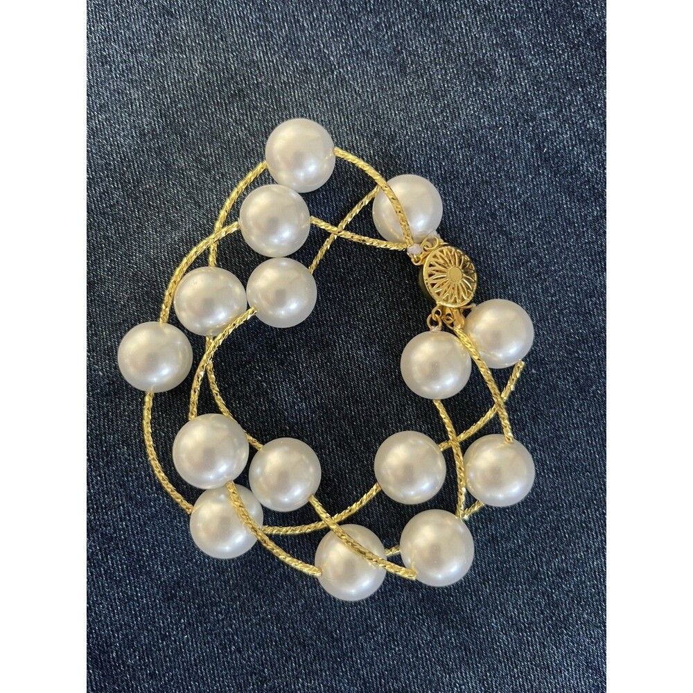3 Rows White South Sea Shell Pearl Round Beads Bracelet 7.5 inch 8/10/12/14/16mm